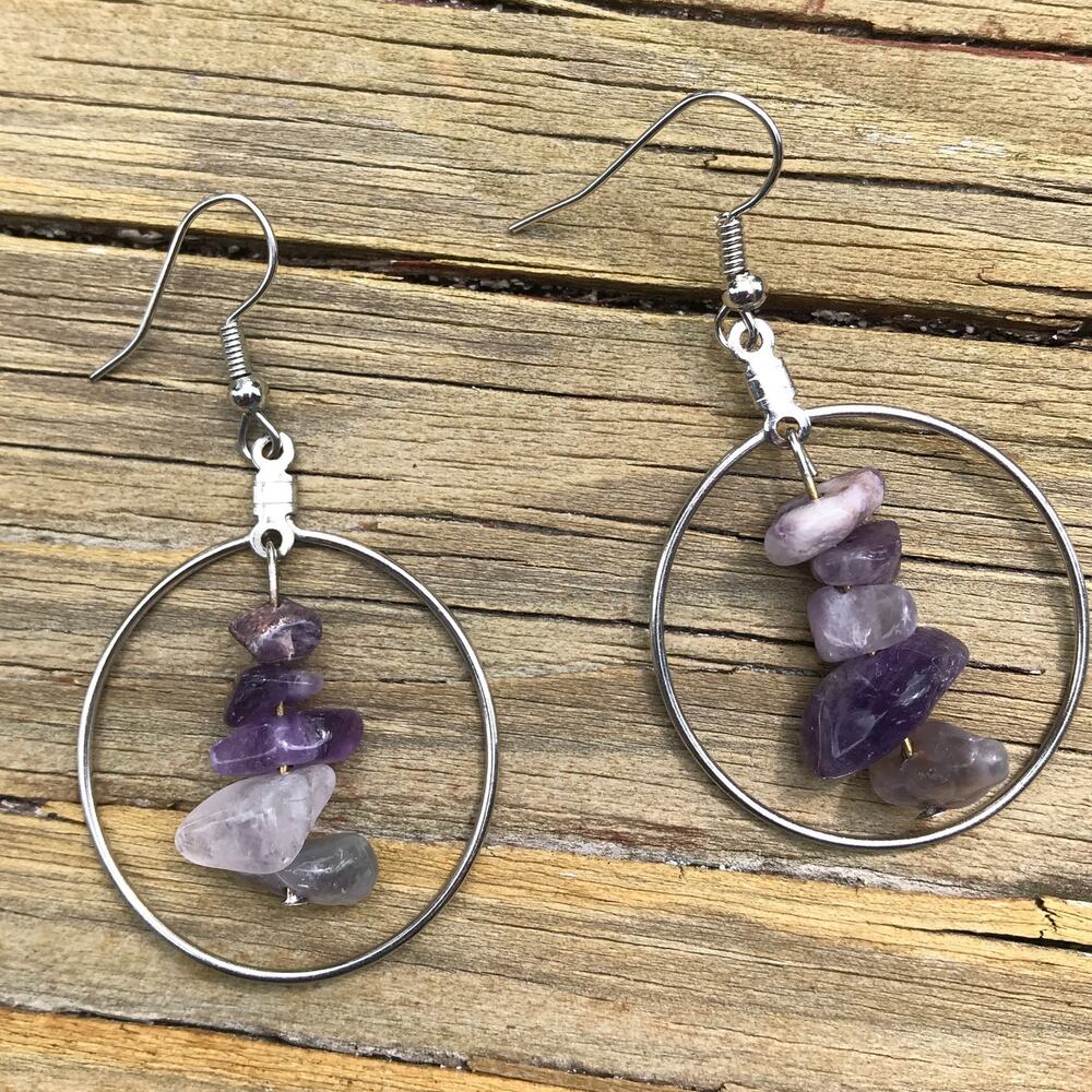 Artisan semiprecious purple amethyst chip dangle earrings